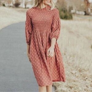 Roolee Cottagecore Midi Dress Smocked Bodice Size Large